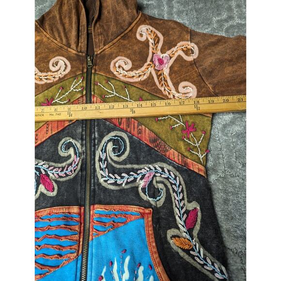Rising International Jacket WOMENS SIZE M Full Zip Hoodie Boho Rust Nepal Hippie - Picture 5 of 10